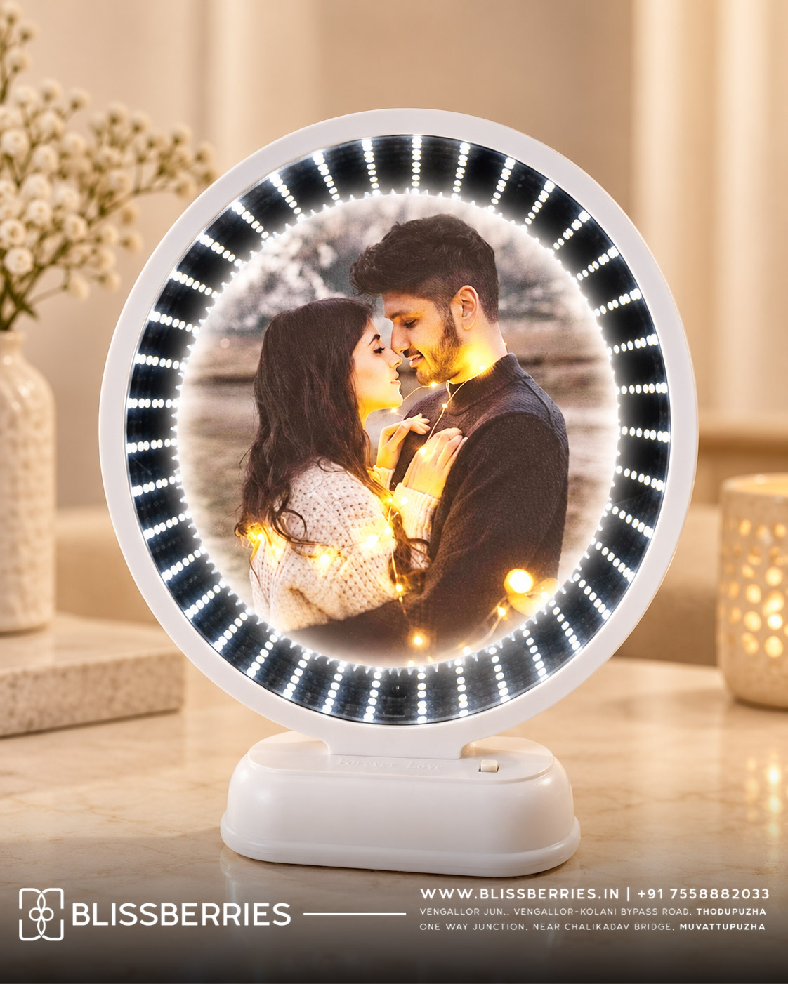 3D Round Magic Mirror – Personalized LED Photo Gift