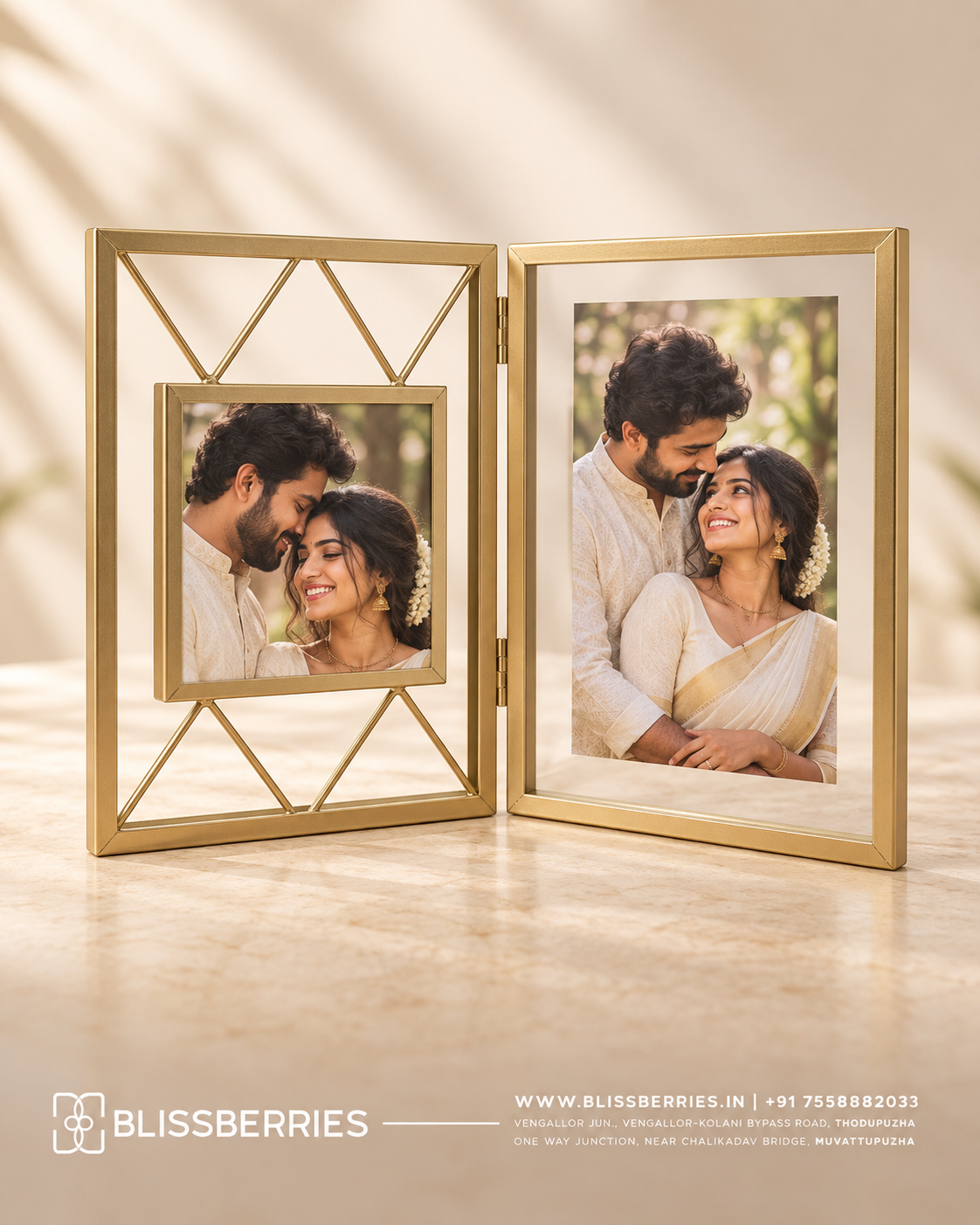 Personalized Golden Metal Double Photo Frame