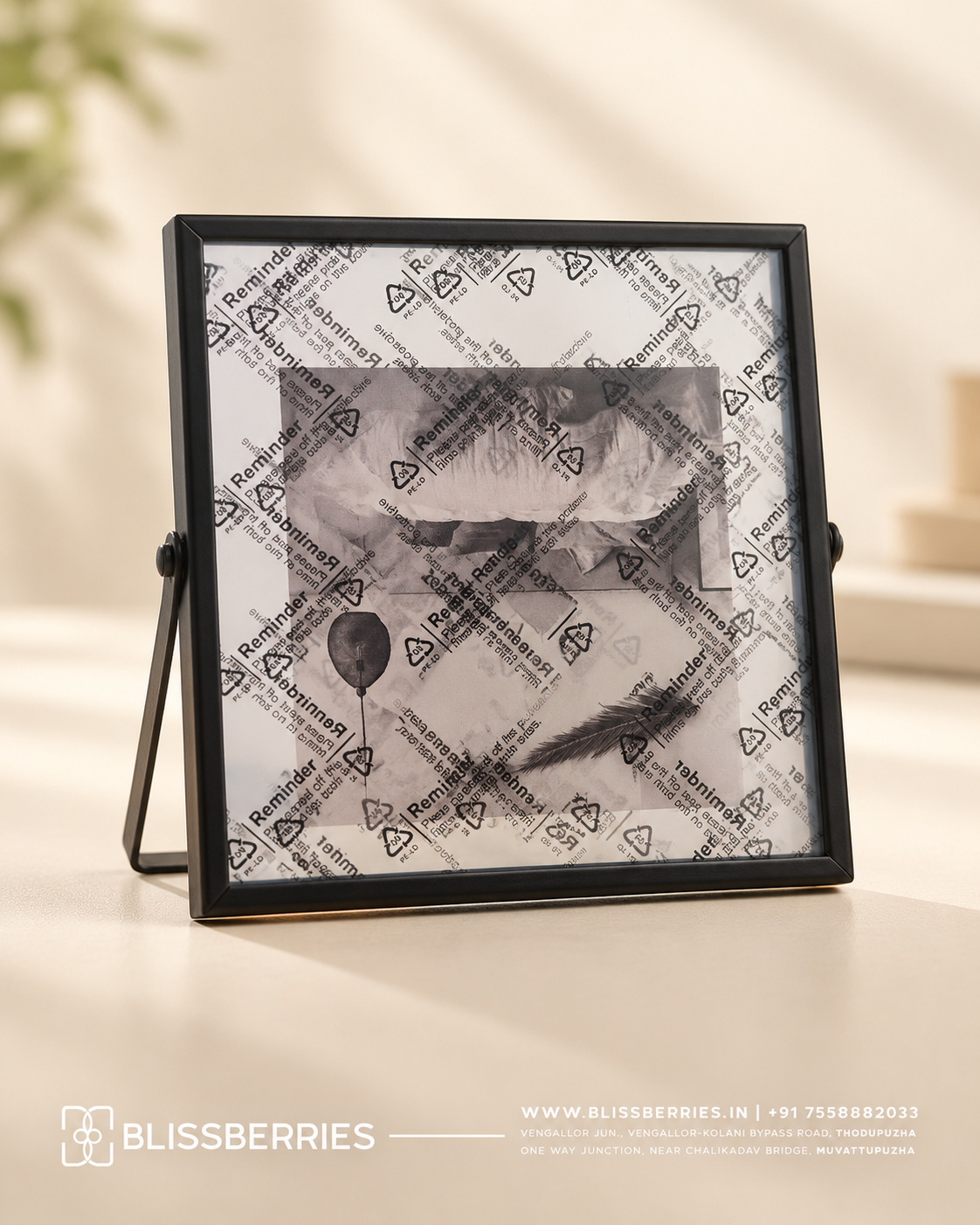 6-Inch Square Black Metal Tabletop Photo Frame