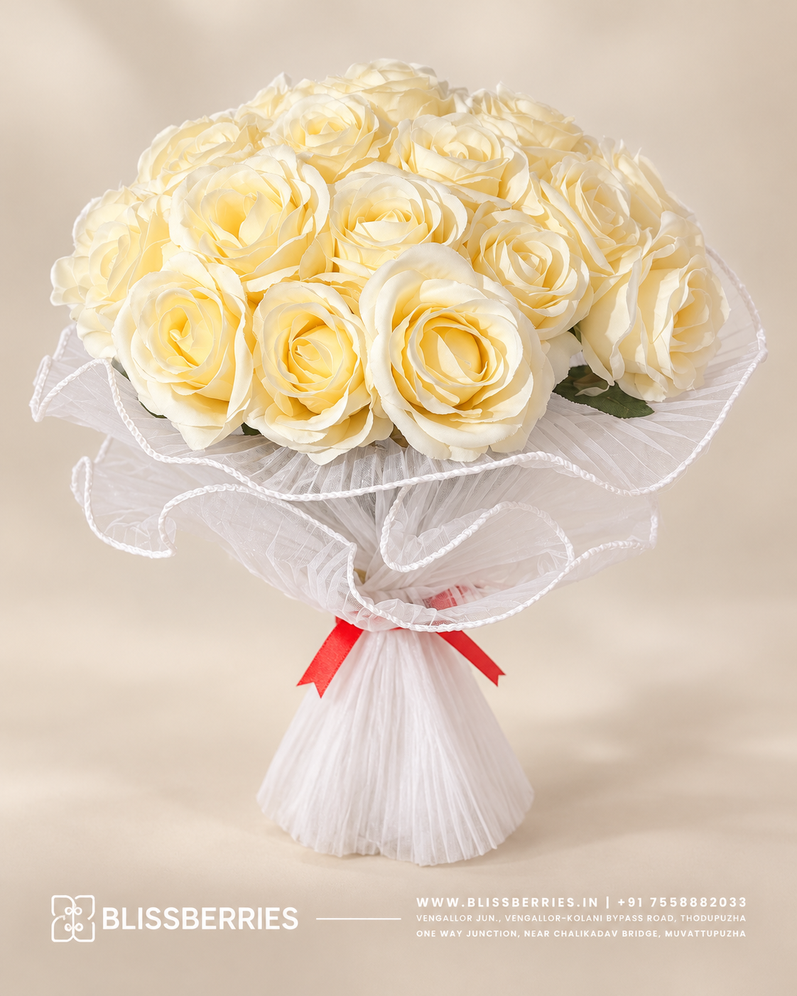 Premium Ivory Rose Bouquet – 23 Artificial Roses | Elegant White Flower Bouquet - 10102603