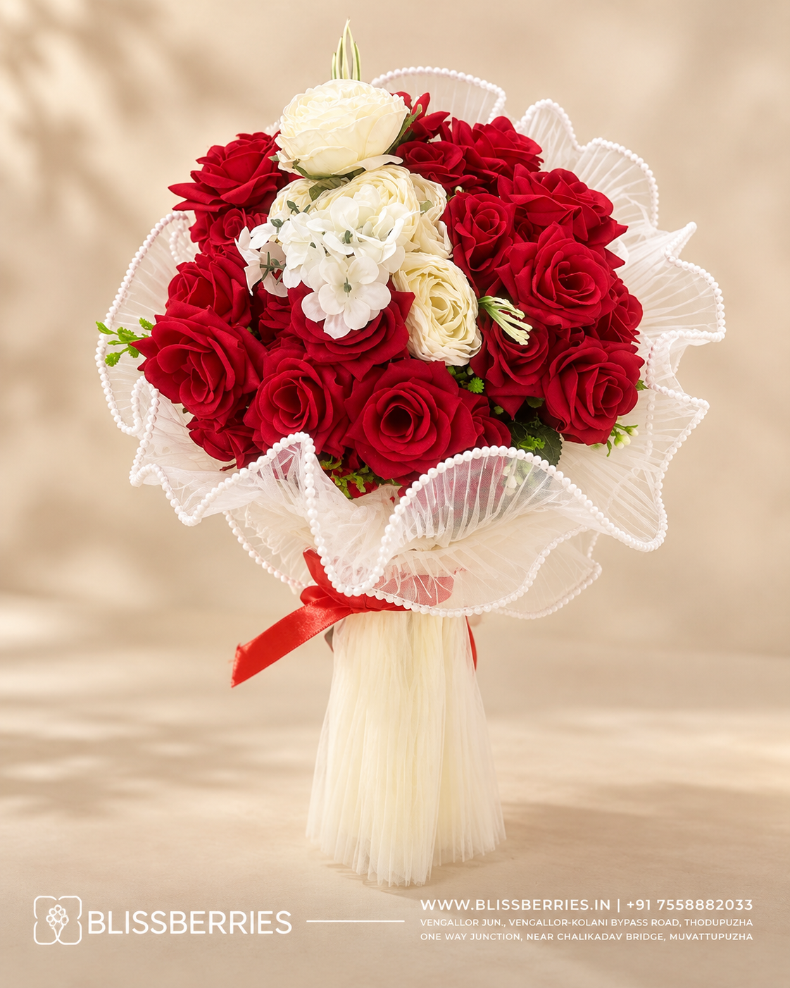Premium 39 Flowers Red & White Rose Bouquet | Multicolour Romantic Flower Bouquet - 10102604