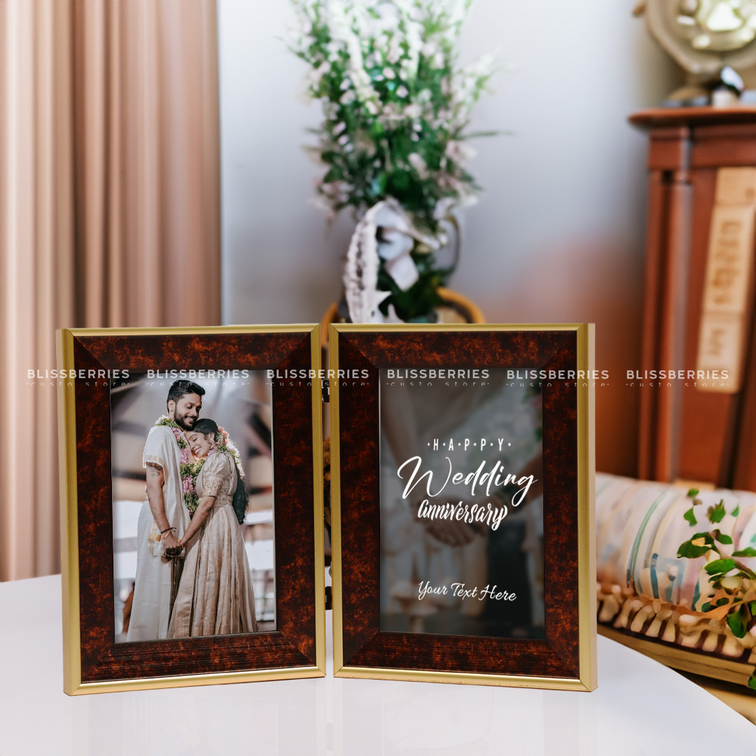 Brown & Golden Booklet Frame - Customizable with 2 Photos & Text - Image 2