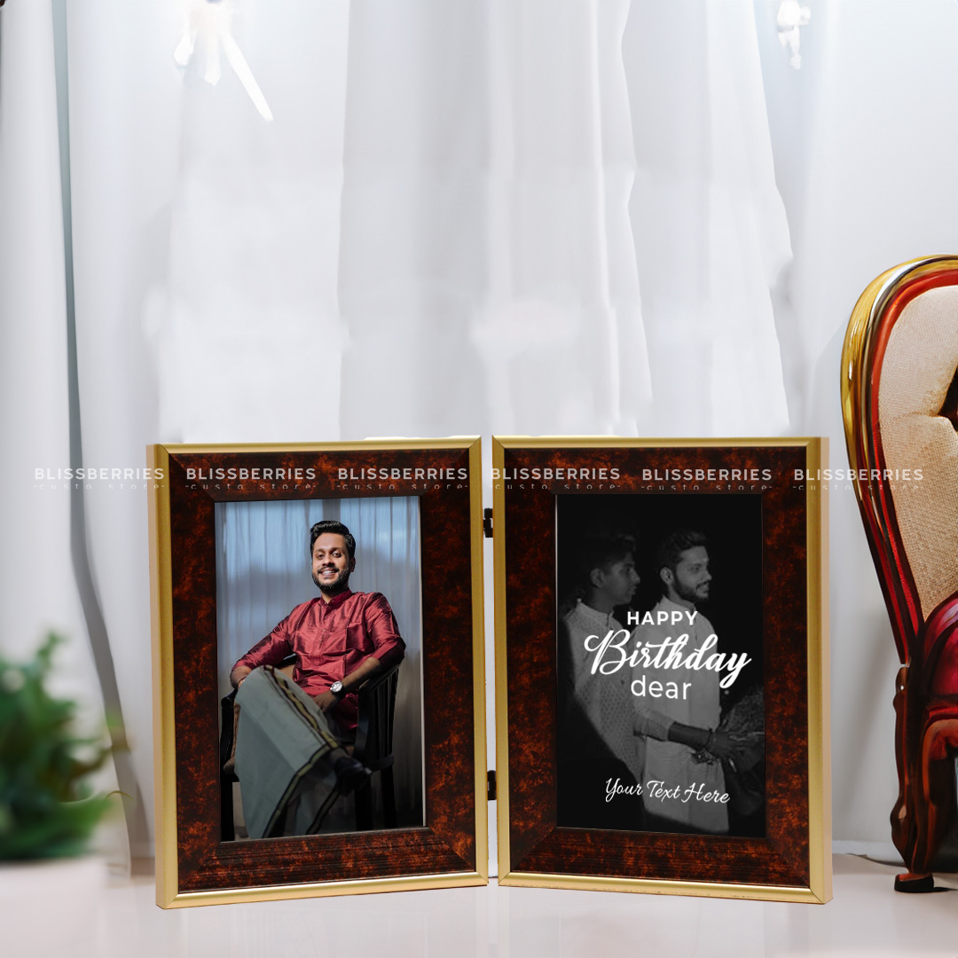 Brown & Golden Booklet Frame - Customizable with 2 Photos & Text - Image 3