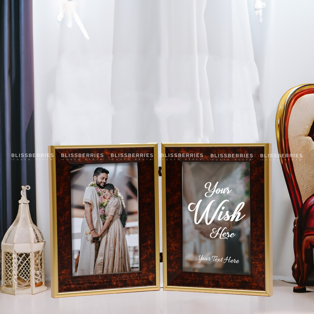 Brown & Golden Booklet Frame - Customizable with 2 Photos & Text