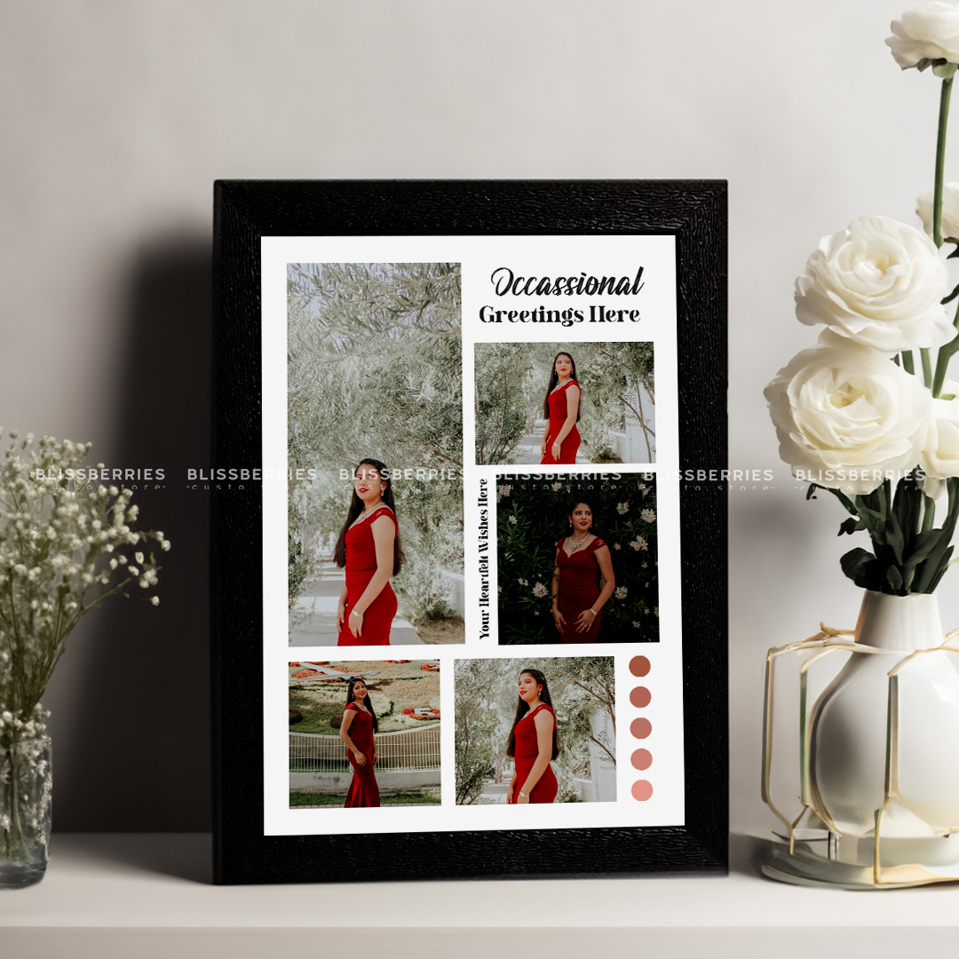 Custom Collage Photo Frame - Personalized 5-Photo Display with Greeting & Message