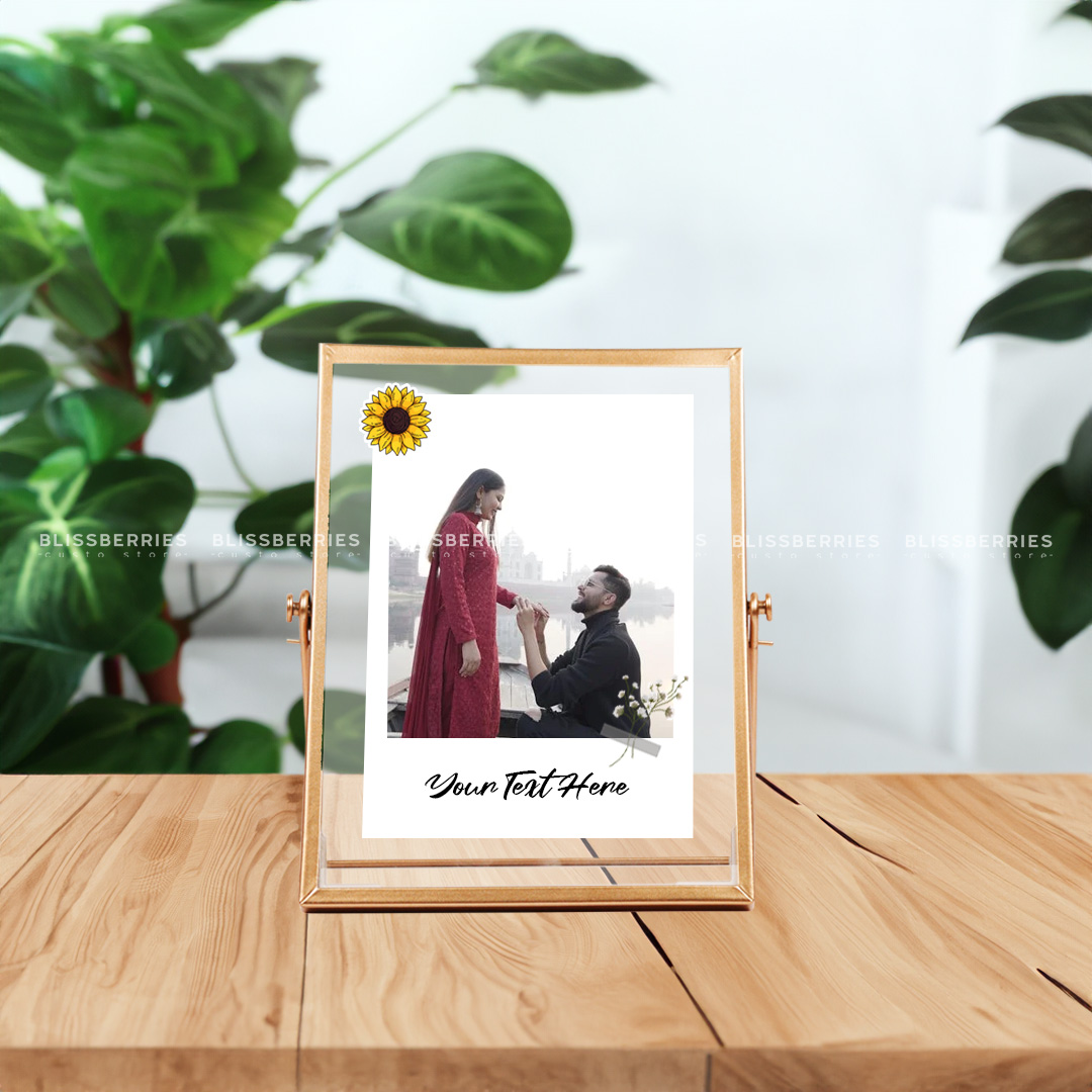 Golden Stand Photo Frame - Customizable with 1 Photo & Text
