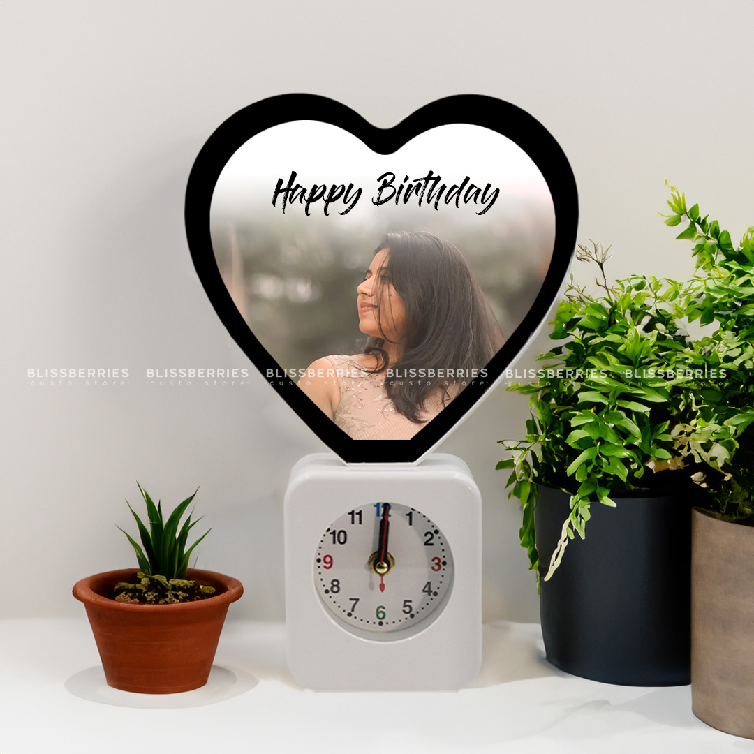 Heart Magic Mirror with Clock - Customizable with 1 Photo & Greeting - Image 3