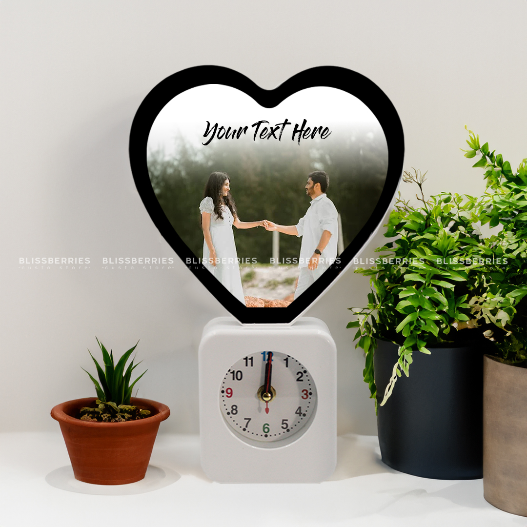 Heart Magic Mirror with Clock - Customizable with 1 Photo & Greeting