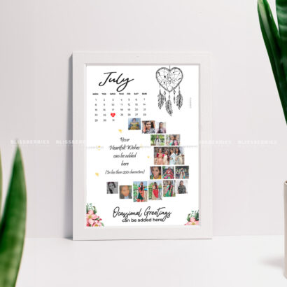 White Moon Custom Calendar Photo Frame - 15-Photo Display with Special Day Highlight & Personalized Text