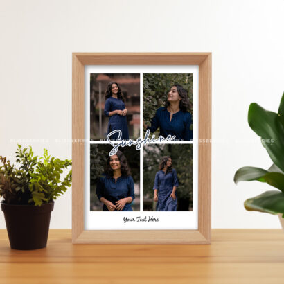 Wooden A4 Frame - Customizable with 4 Photos, Center Text & Greeting