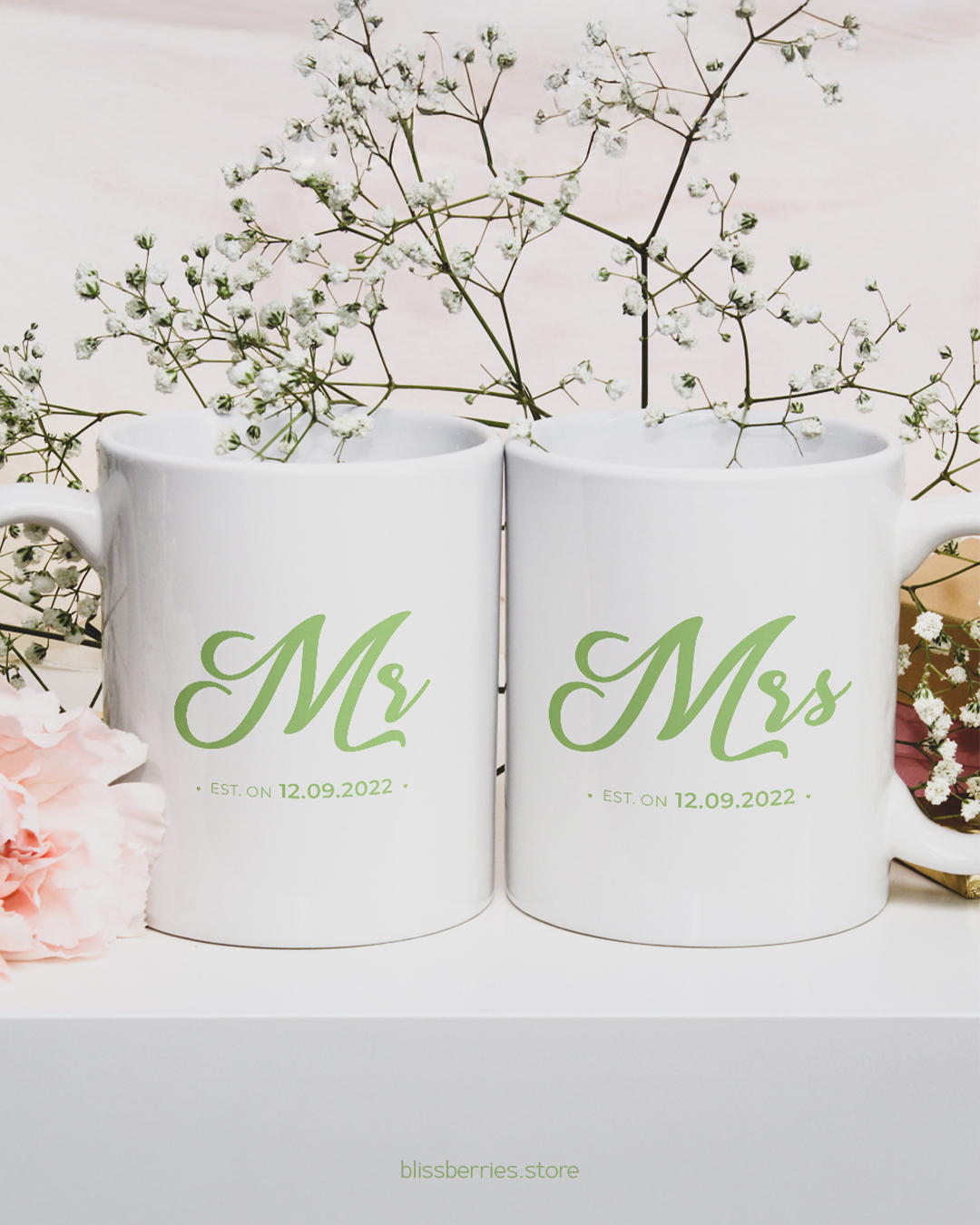 Customizable White Ceramic Couple Mug - Perfect Wedding Gift with Date