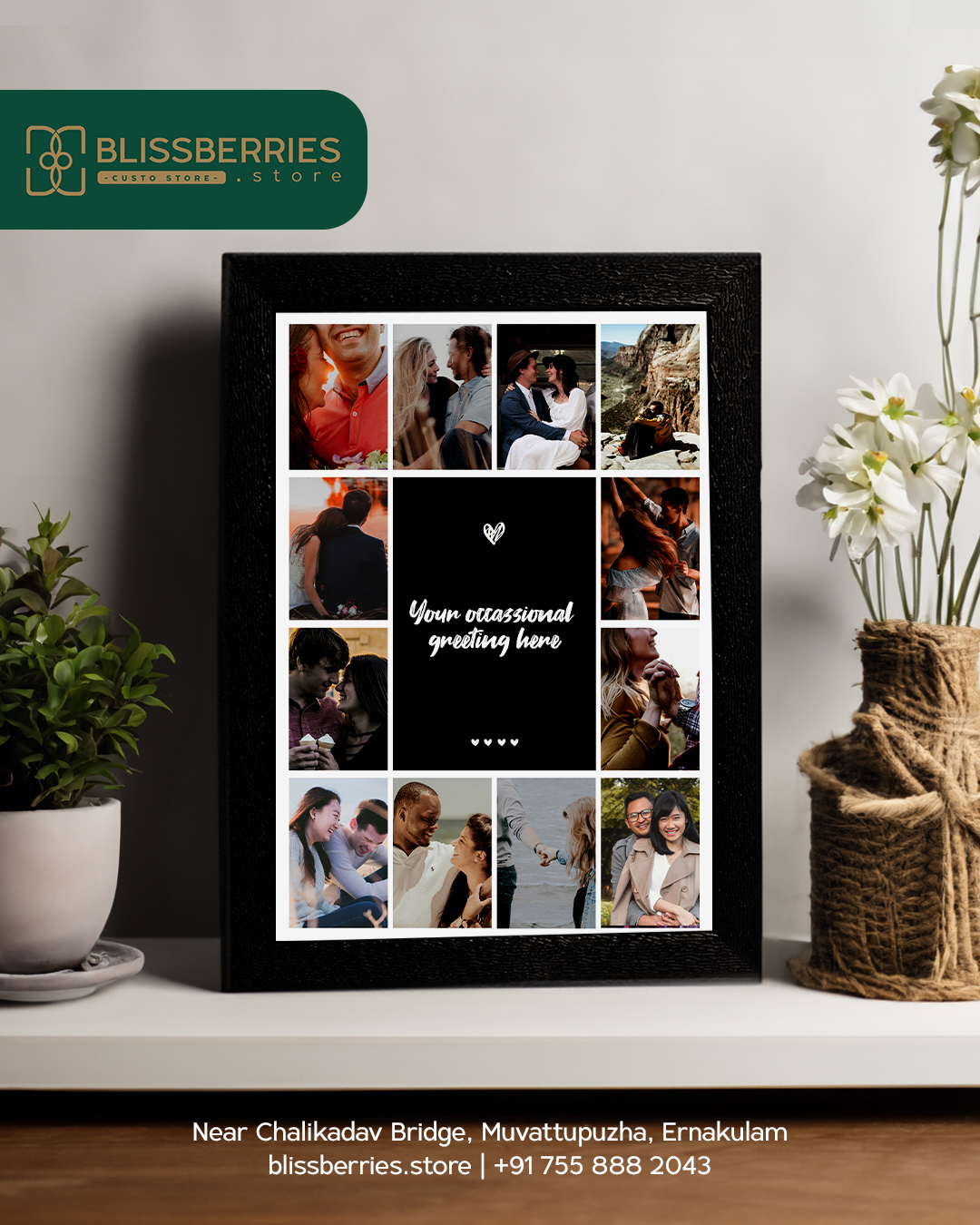 Twelve-Photo Collage Frame with Custom Occasional Greeting Message – A Personalized Keepsake