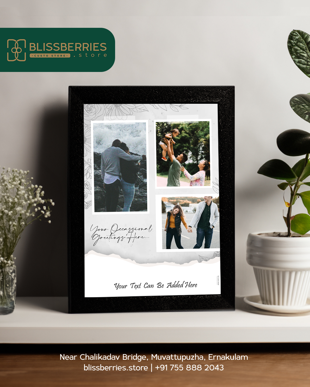 Three-Photo Frame with Occasional Greetings & Message – A Thoughtful Personalized Gift