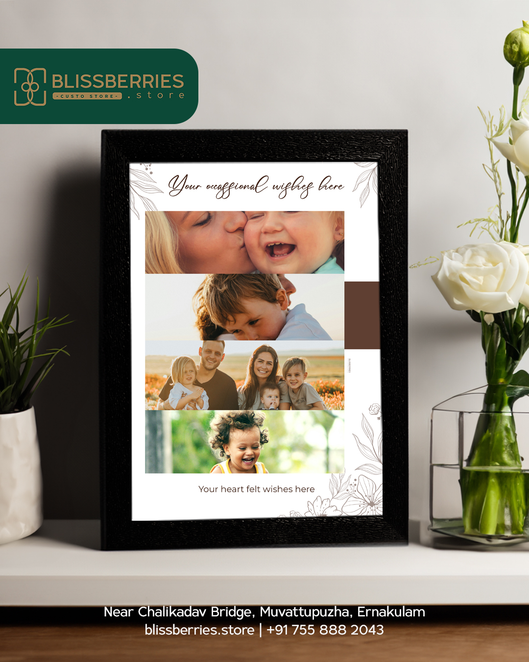 Four-Horizontal Photo Collage Frame with Occasional Greetings & Custom Text