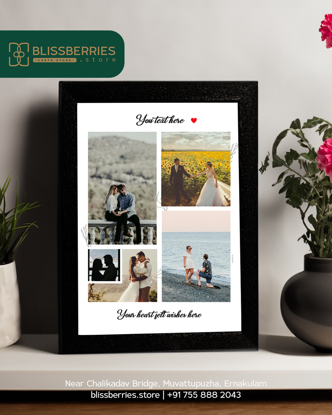 Five-Photo Collage Frame with Custom Wish Message & Text