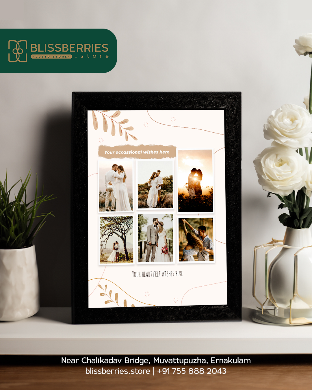 Six-Portrait Photo Collage Frame with Occasional Wishes & Custom Text