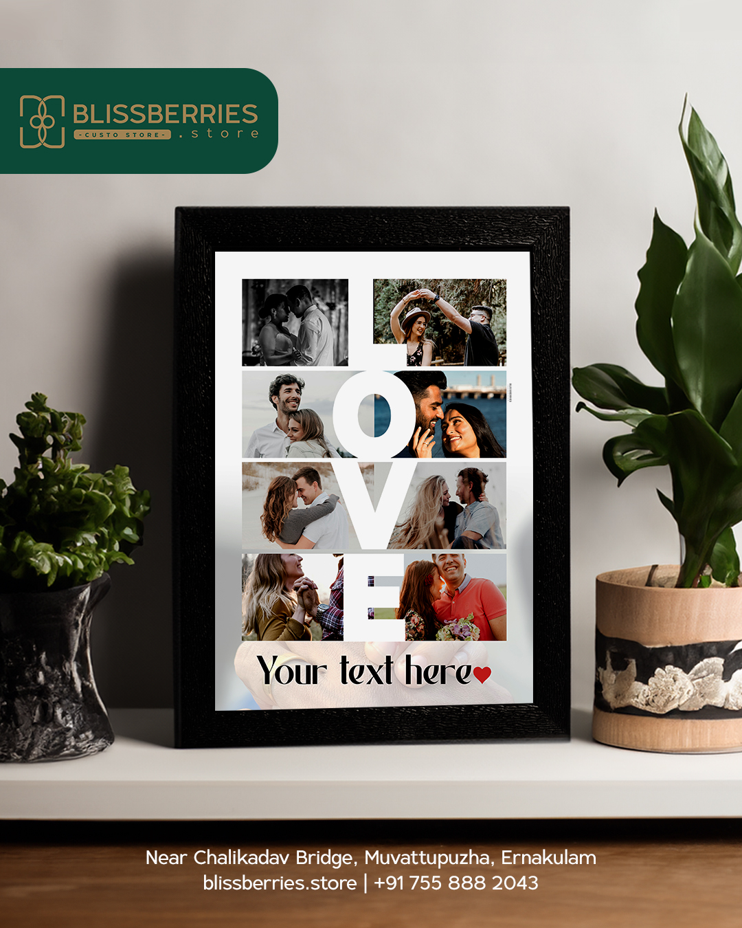 Eight-Photo Collage Love Frame with Custom Greeting Message – A Romantic Keepsake