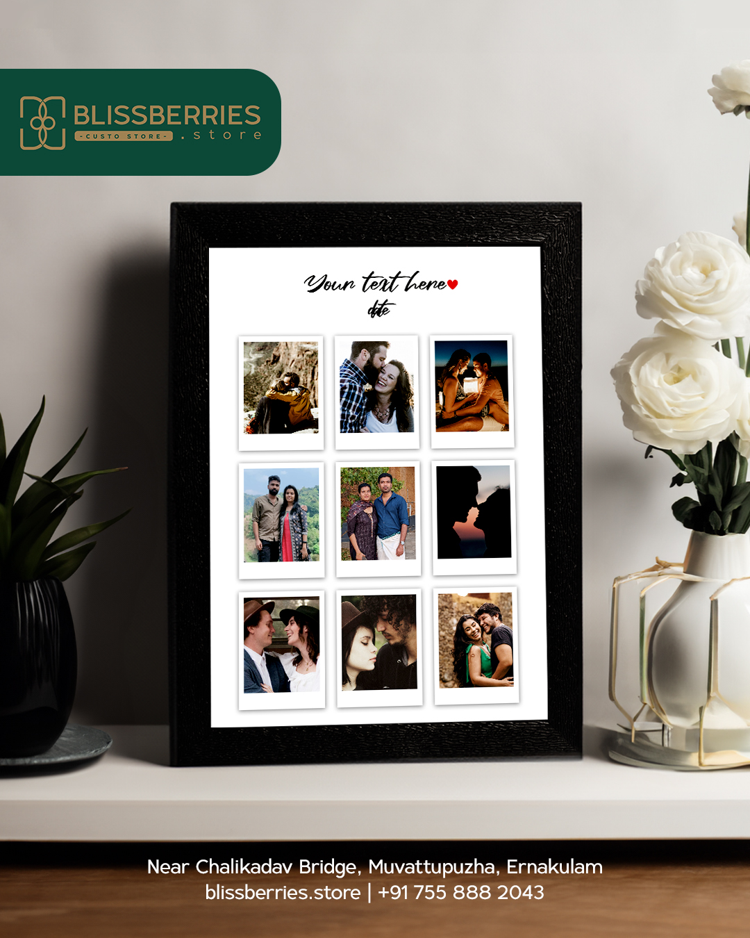 Nine-Polaroid Image Photo Frame with Greetings & Date – A Personalized Memory Keepsake