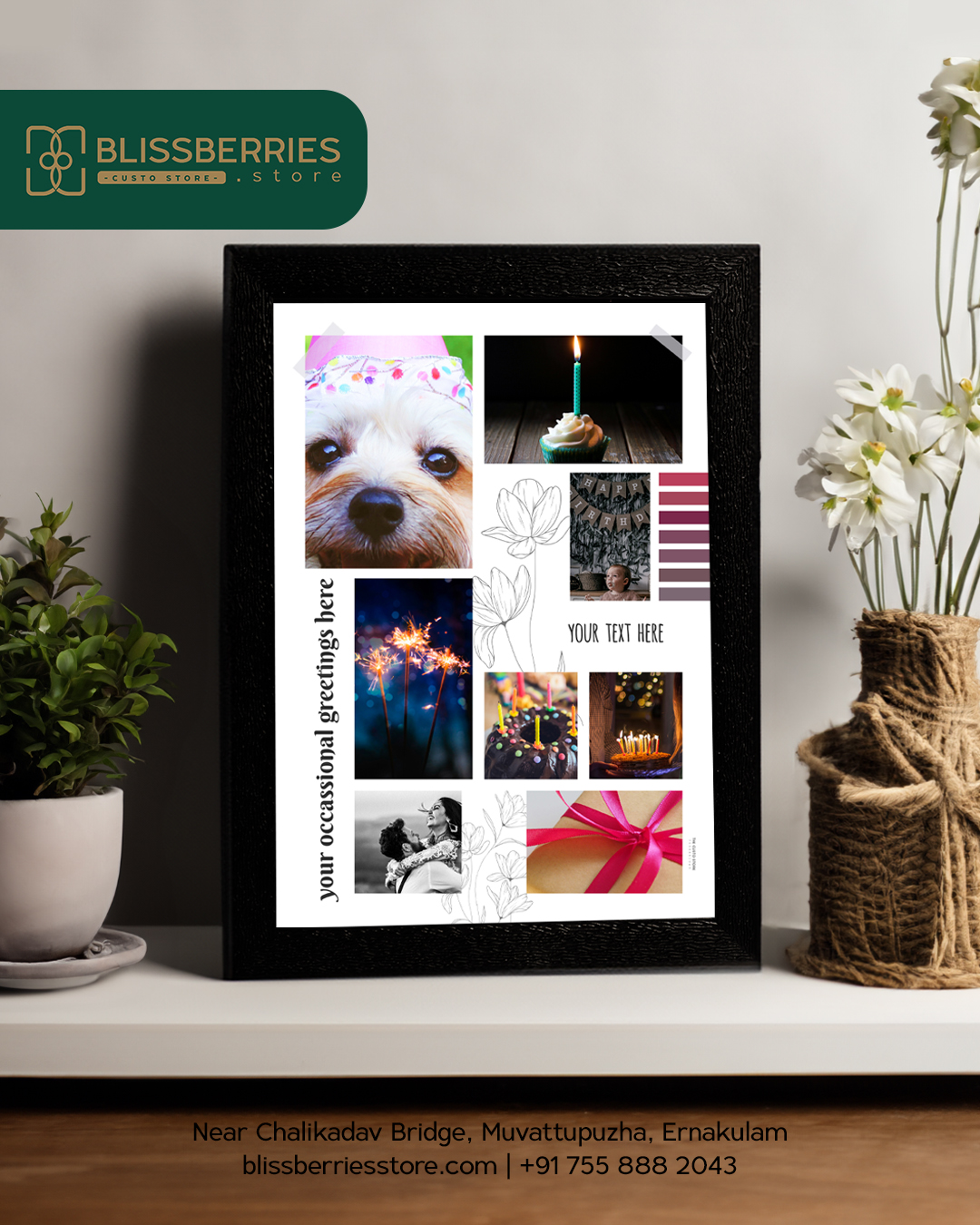 8 Photo Collage Frame with Greeting and Text