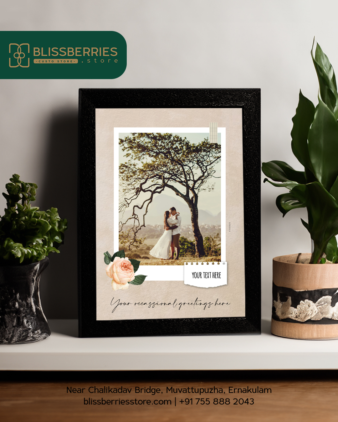 Floral Single Image Frame with Greeting and Text – Personalized Gift