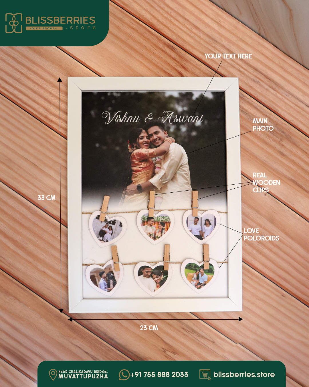 Personalized Clip Your Memories Frame – Custom Love Poloroids with Wooden Clips - Image 3