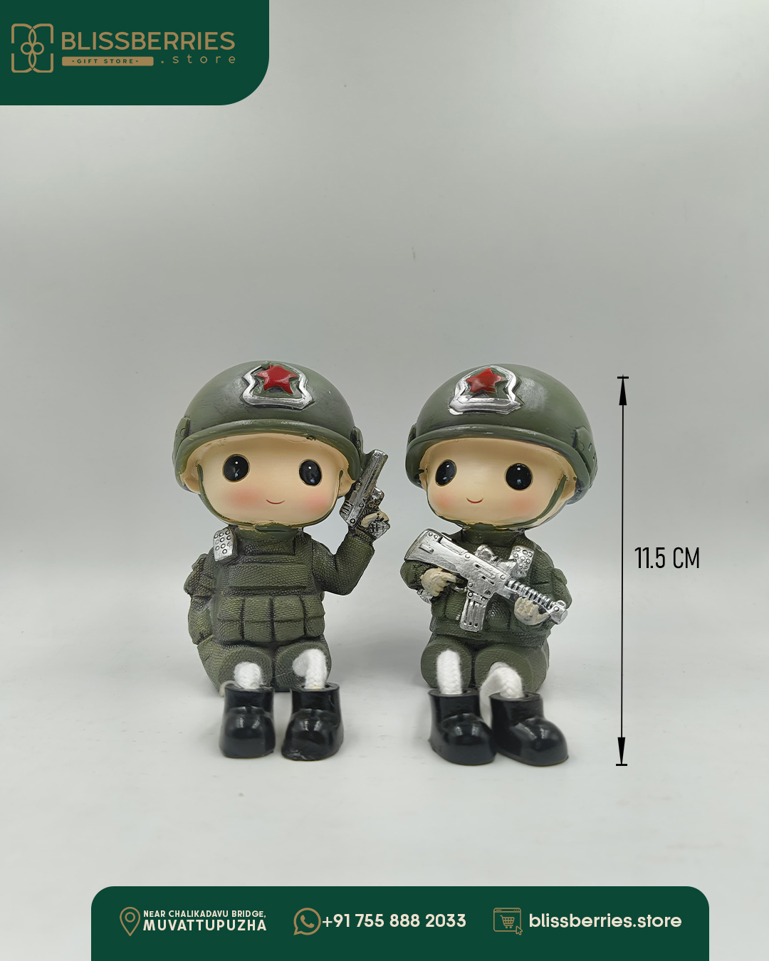 Military Style Decorative Figurines, Set of 2, Green Combat Uniform - Image 2