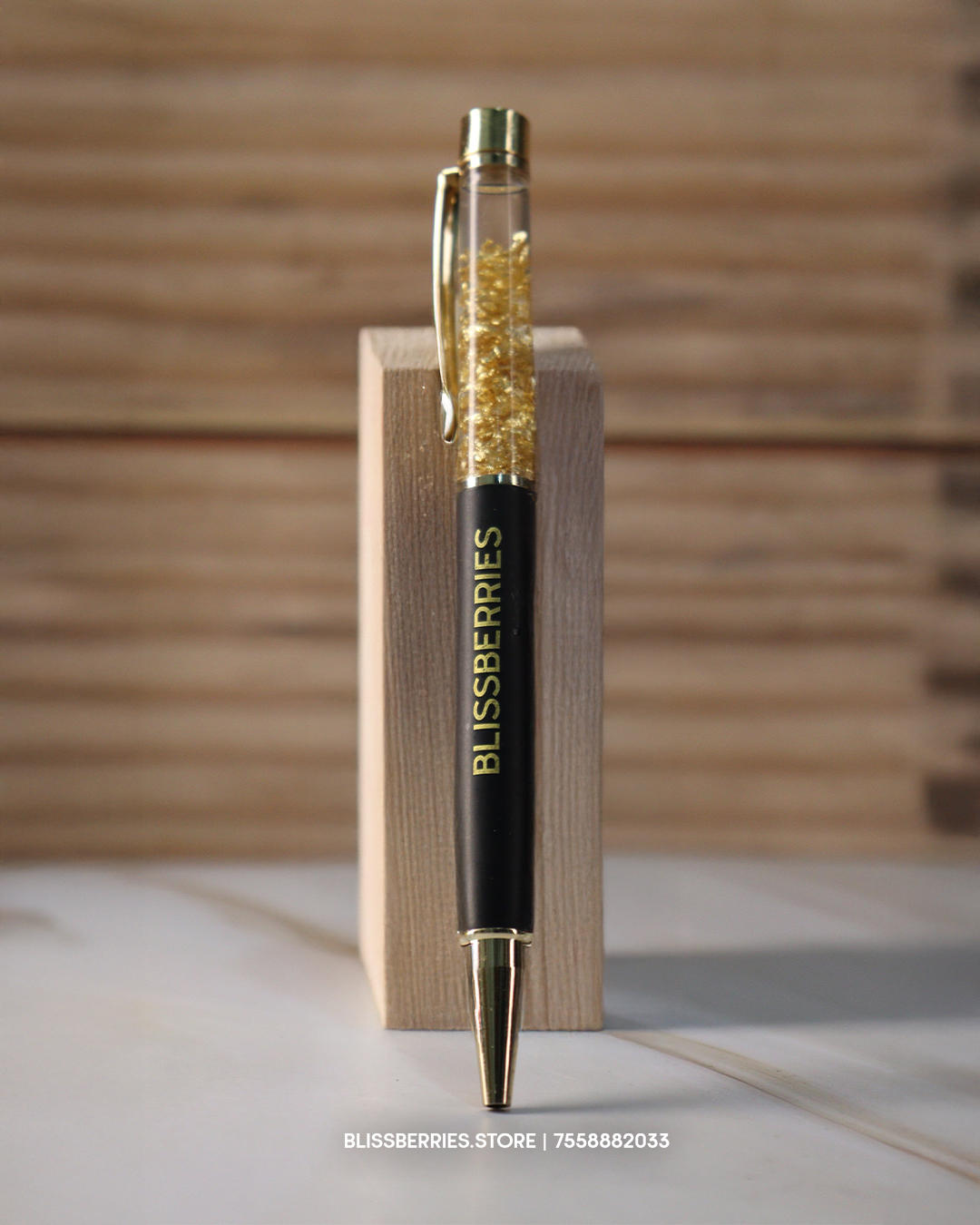 Luxury Custom Name Pen – Gold Flakes Edition