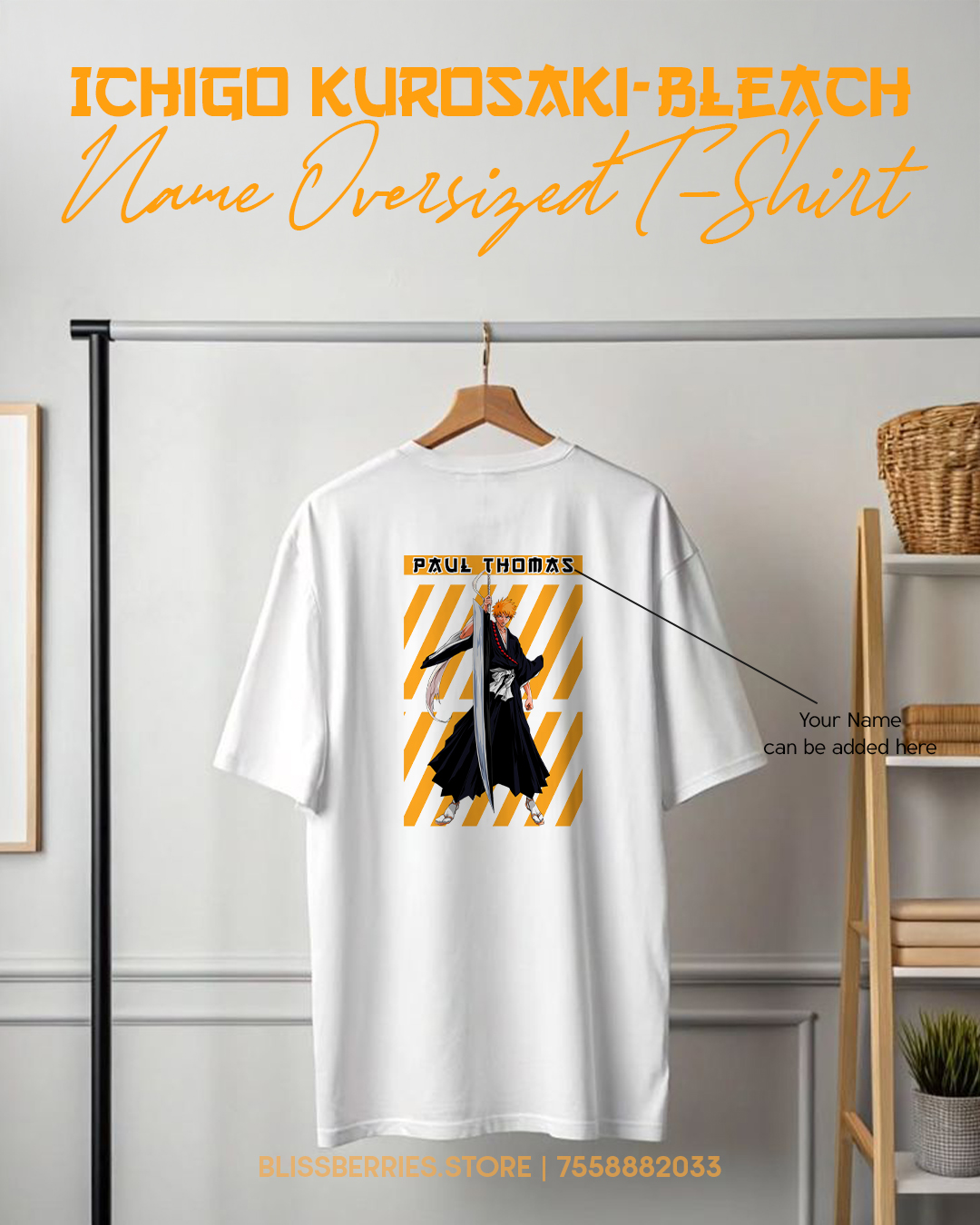 Ichigo Kurosaki Bleach Custom Name Oversized T-Shirt