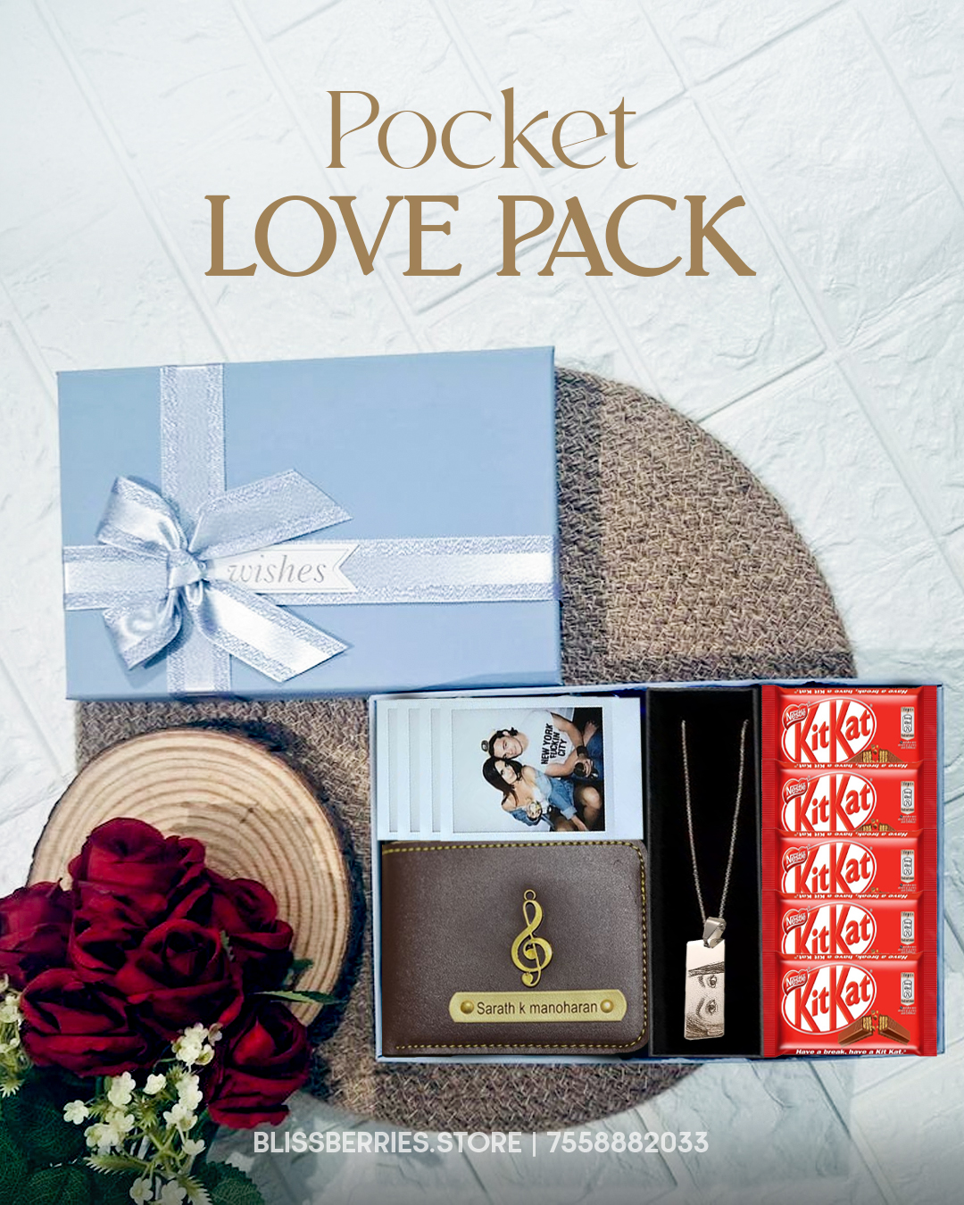 Pocket Love Pack | Custom Polaroids, Eye Pendant & KitKat Chocolates | Romantic Gift Box for Him or Her