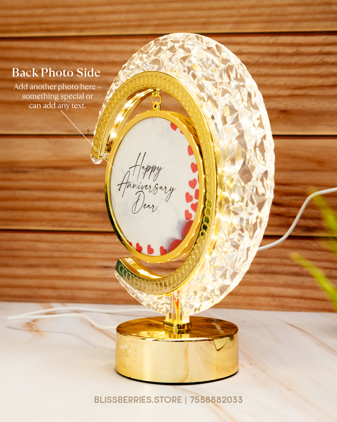 Round Crescent LED Photo Lamp | Double-Sided Image Frame | Personalized Gift for Any Occasion - Image 2