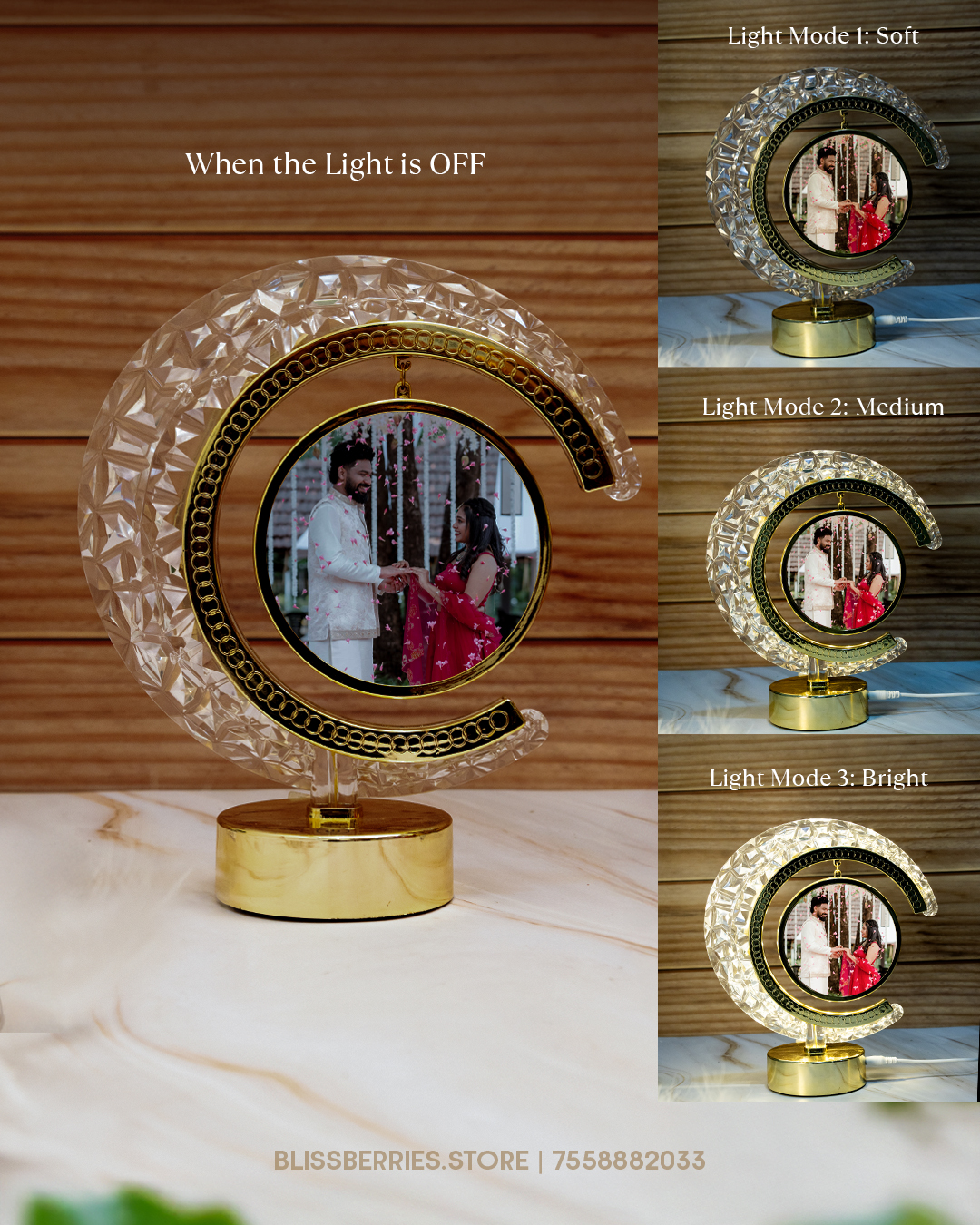 Round Crescent LED Photo Lamp | Double-Sided Image Frame | Personalized Gift for Any Occasion - Image 3