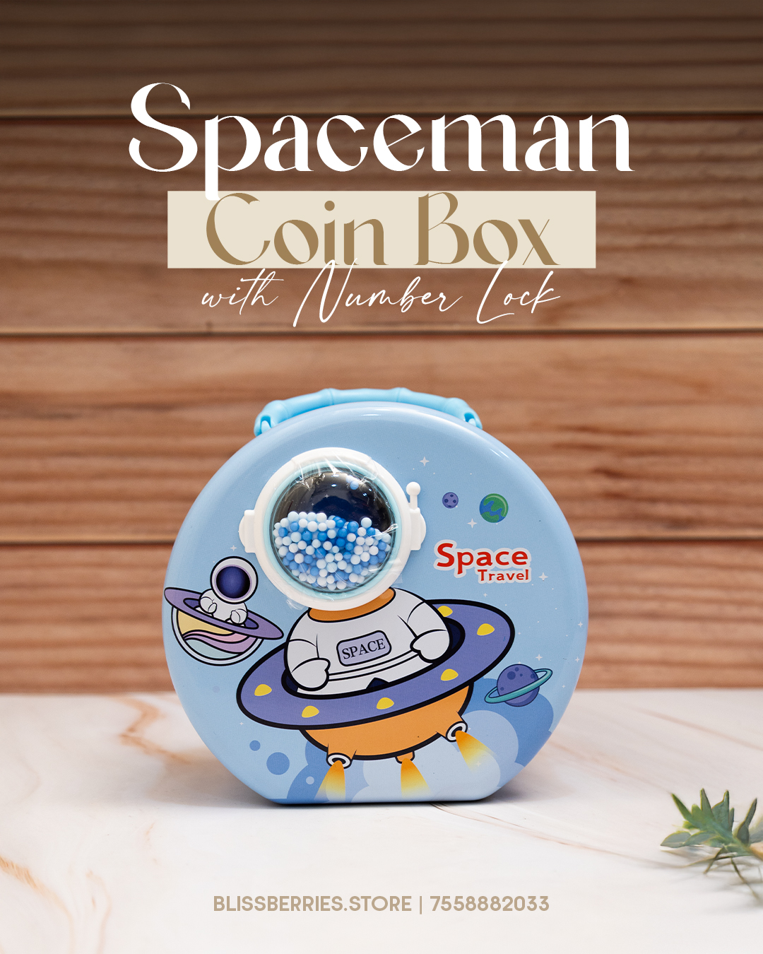 Spaceman Coin Box with Lock | Kids' Piggy Bank with Number Code | Space Travel-Themed Savings Box