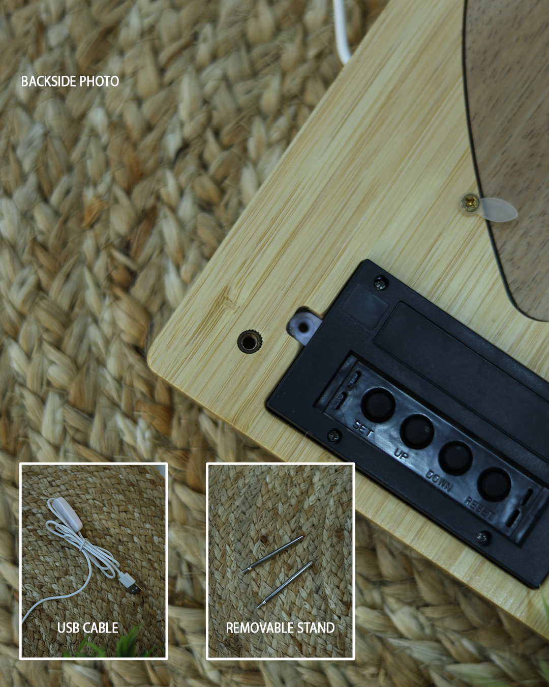 Round Wooden Magic Mirror with Digital Clock, Personalized LED Photo Frame Gift - Image 3