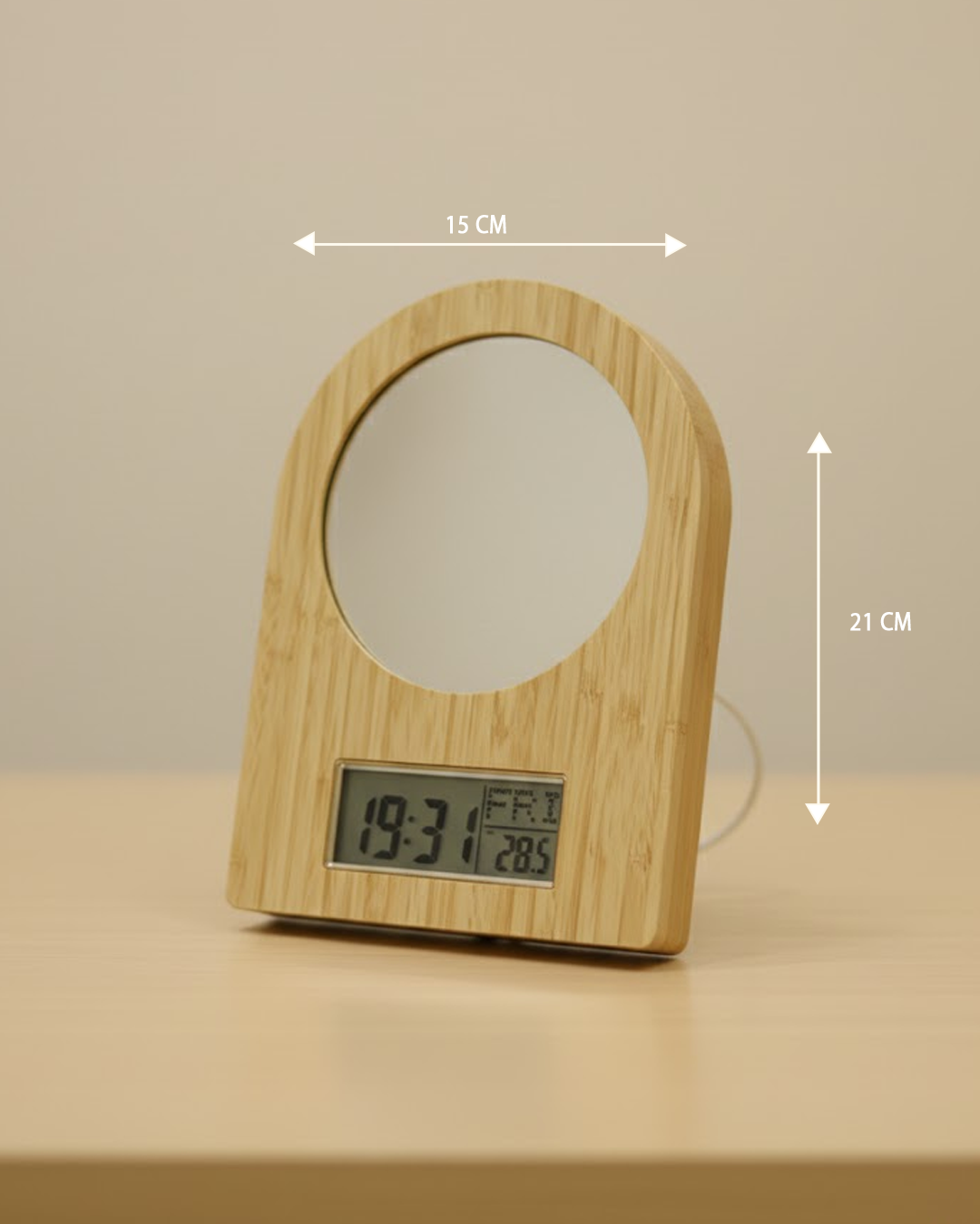 Round Wooden Magic Mirror with Digital Clock, Personalized LED Photo Frame Gift - Image 4