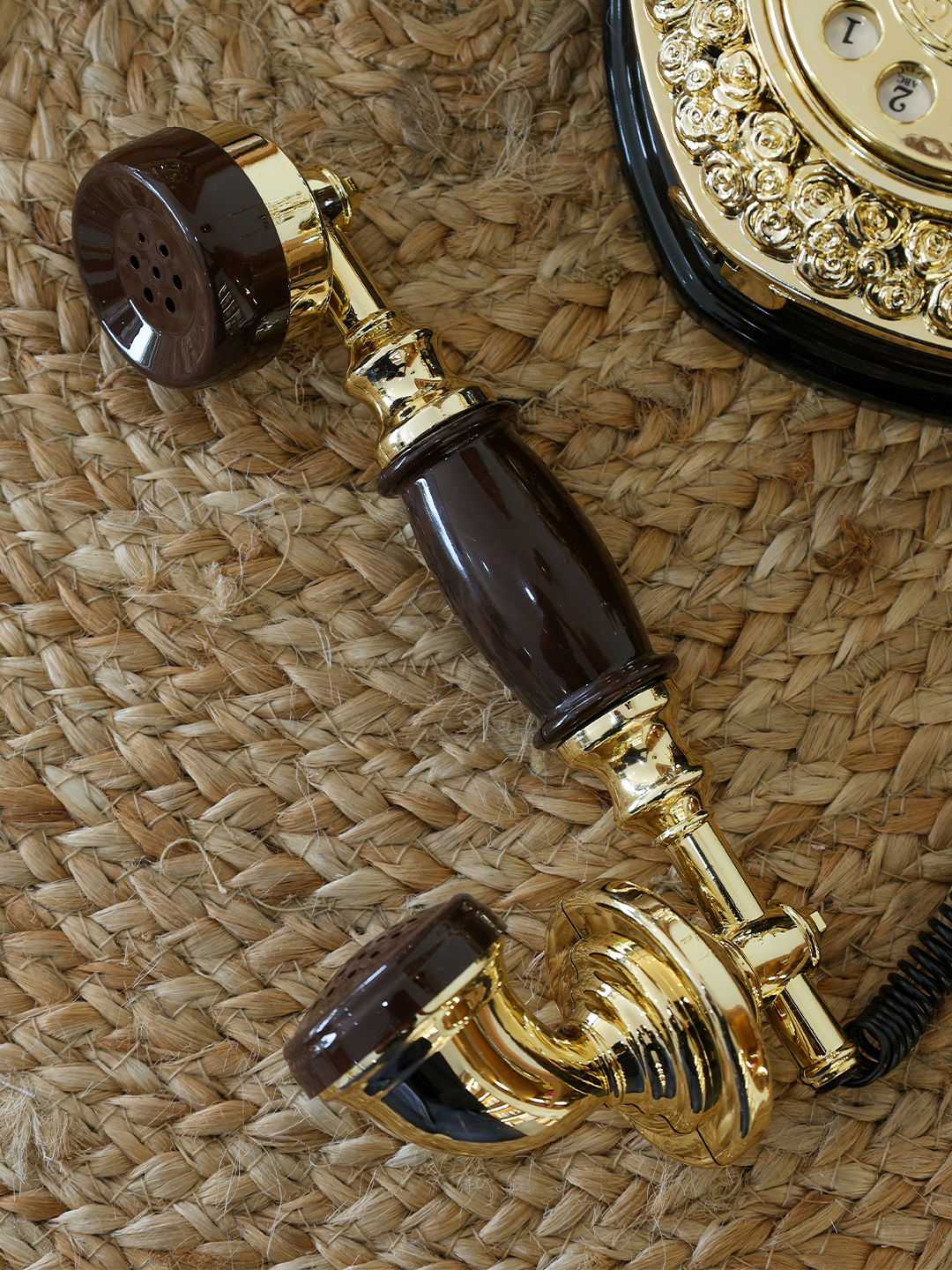 Vintage Telephone With Hidden Storage – Retro Desk Decor, Gold & Brown Antique-Style Landline Model - Image 5