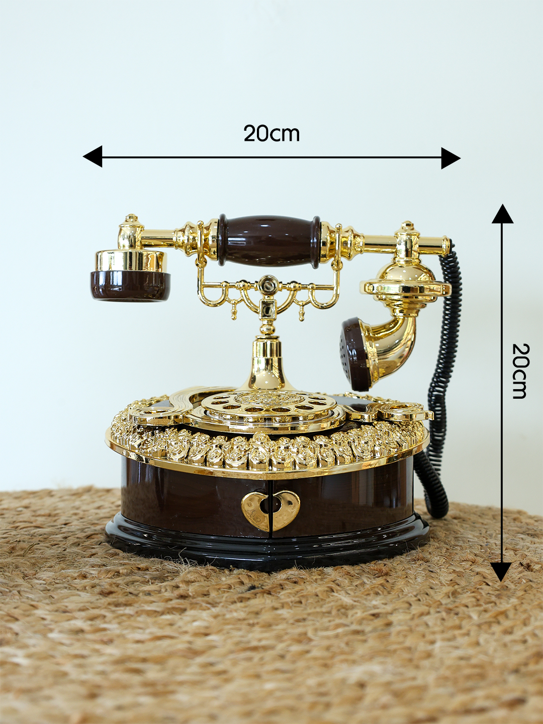 Vintage Telephone With Hidden Storage – Retro Desk Decor, Gold & Brown Antique-Style Landline Model - Image 6