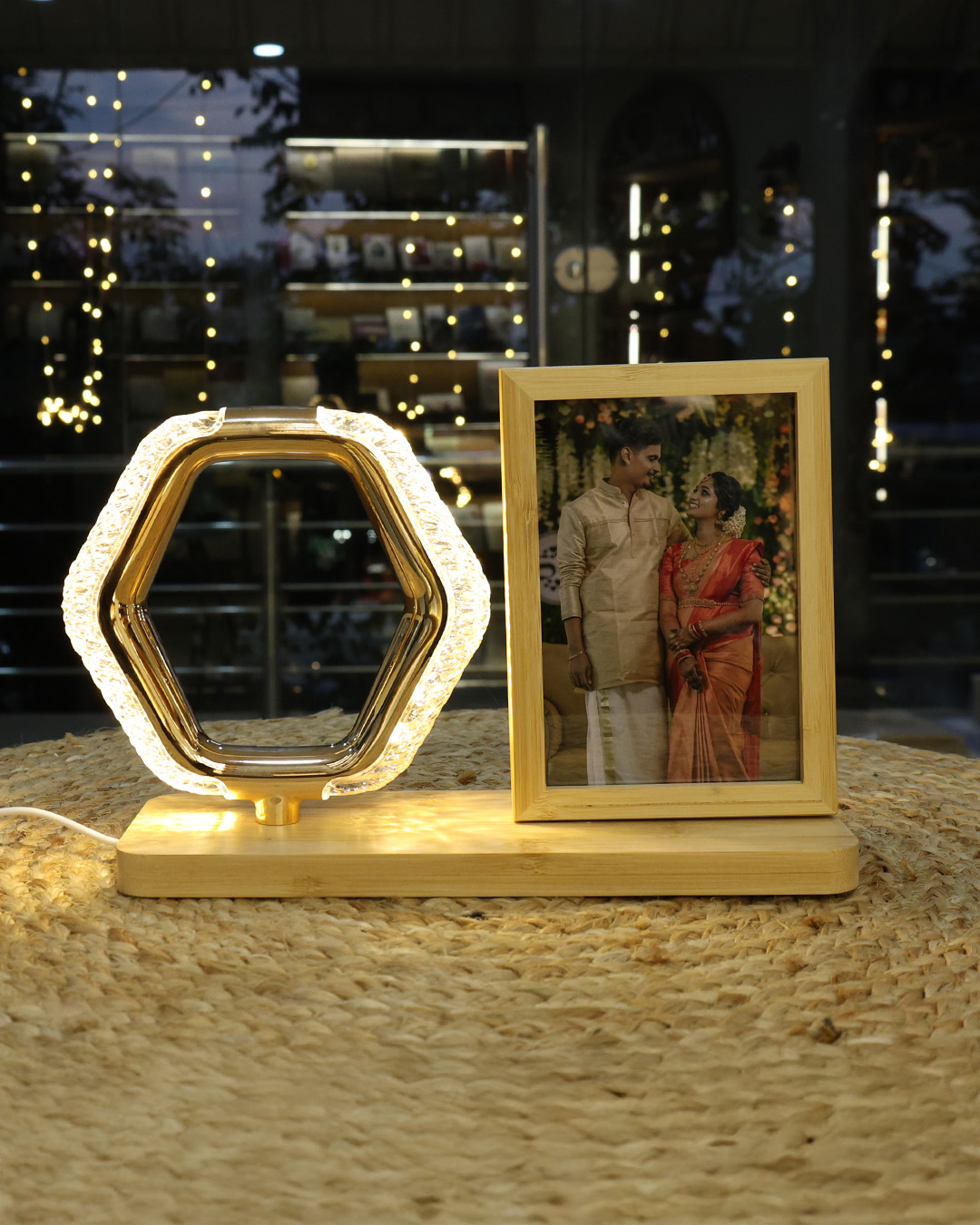 Premium Wooden Crystal Photo Frame with LED Light | Double Side Photo Frame
