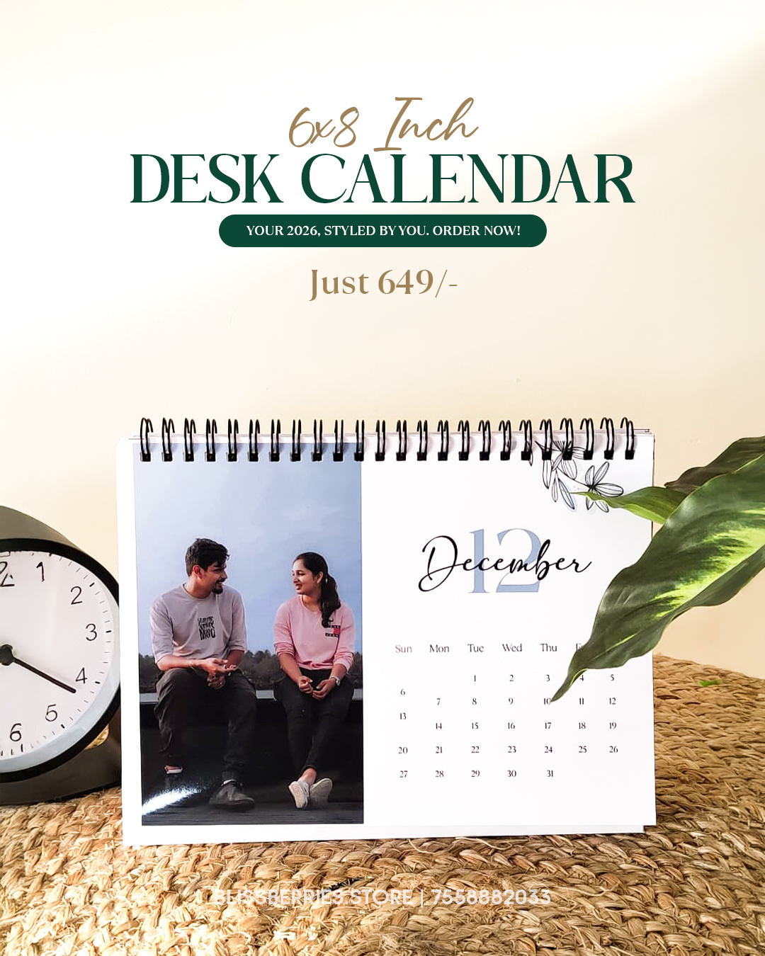 Personalized 2026 Desk Calendar | 6x8 Inch Premium Glossy Photo Flip | Custom 12-Month Table Top Planner