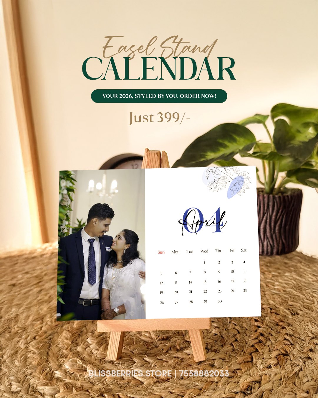 Personalized 2026 Easel Stand Photo Calendar | Custom Table Top Calendar With 12 Photos | Calendar with Wooden Stand