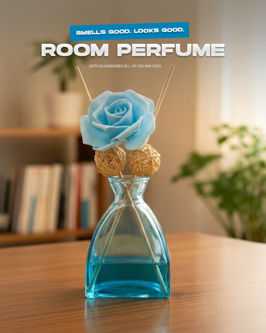Scented Flower Decor - Blue Rose Reed Diffuser | Aesthetic Room Perfume & Home Fragrance Gift