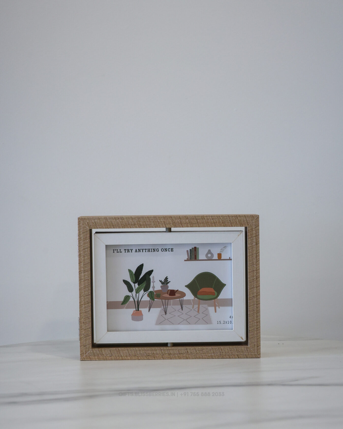 Wooden Fold Revolving 4-Side Photo Frame | 360° Rotating Multi Photo Display Frame (4x6 & 5x7 Inch)