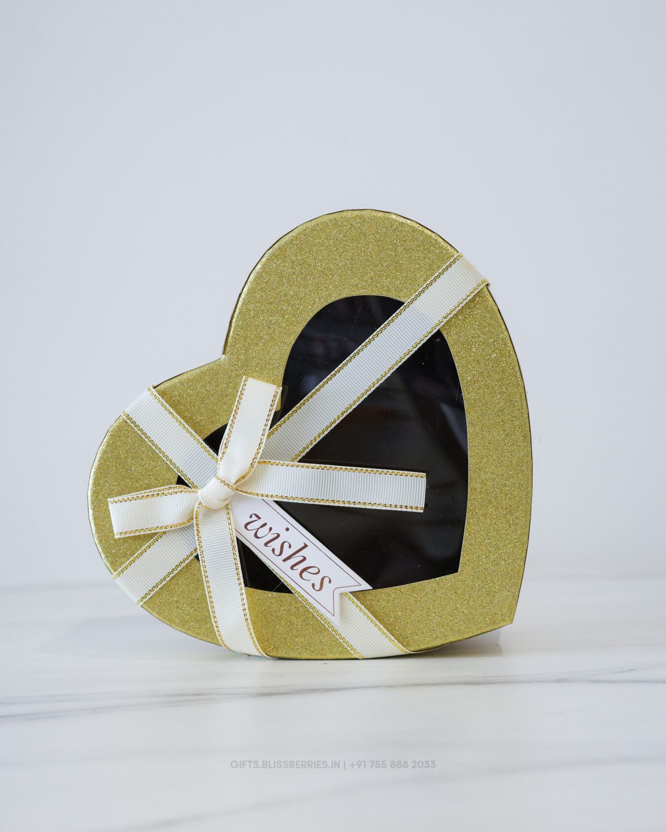 Golden Heart Shape Gift Hamper Box with Transparent Window Lid | Premium Decorative Heart Gift Box for Special Occasions