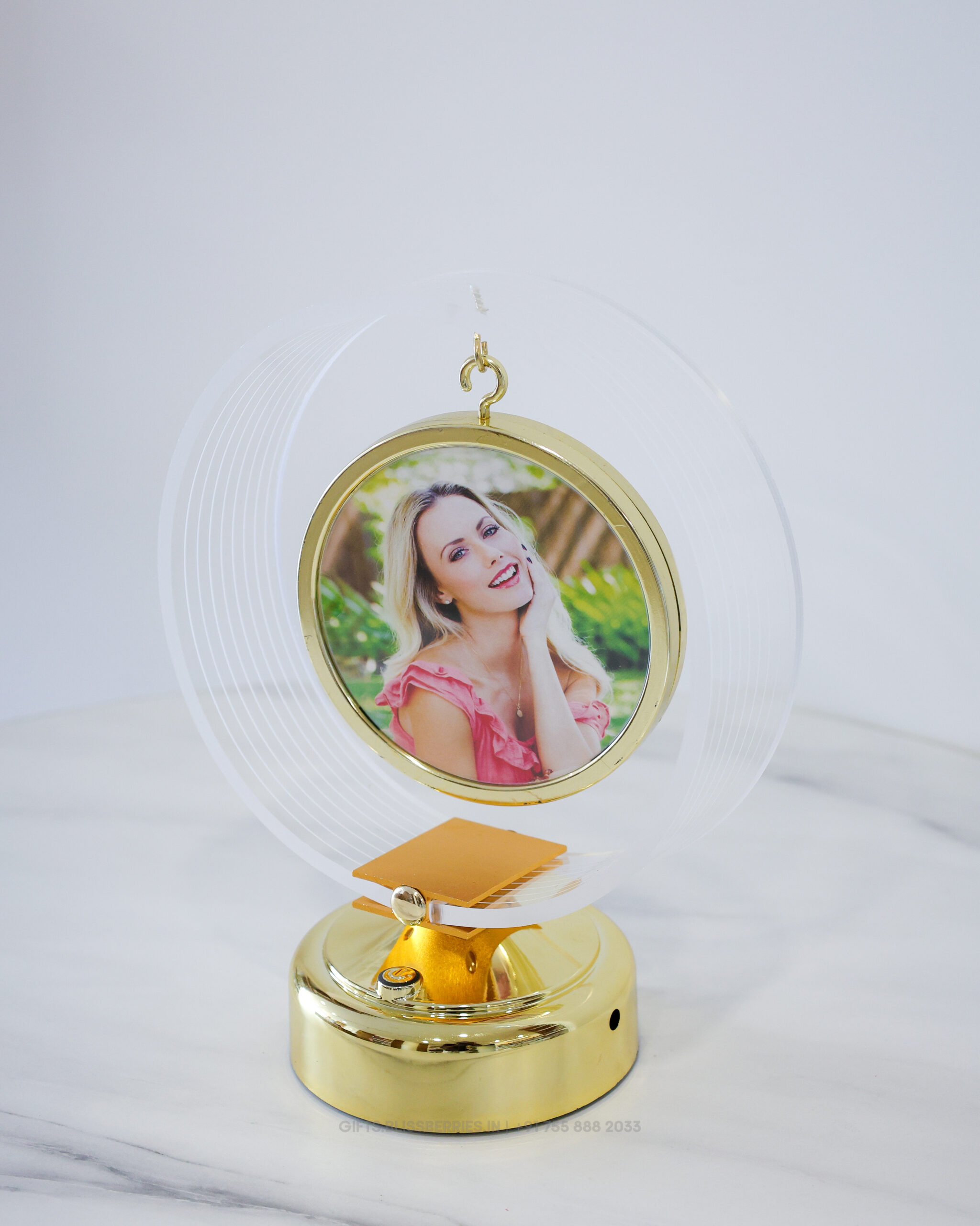 Custom LED Round Striped Photo Frame | Personalized Illuminated Circular Photo Frame for Home Décor & Gifting - Image 3