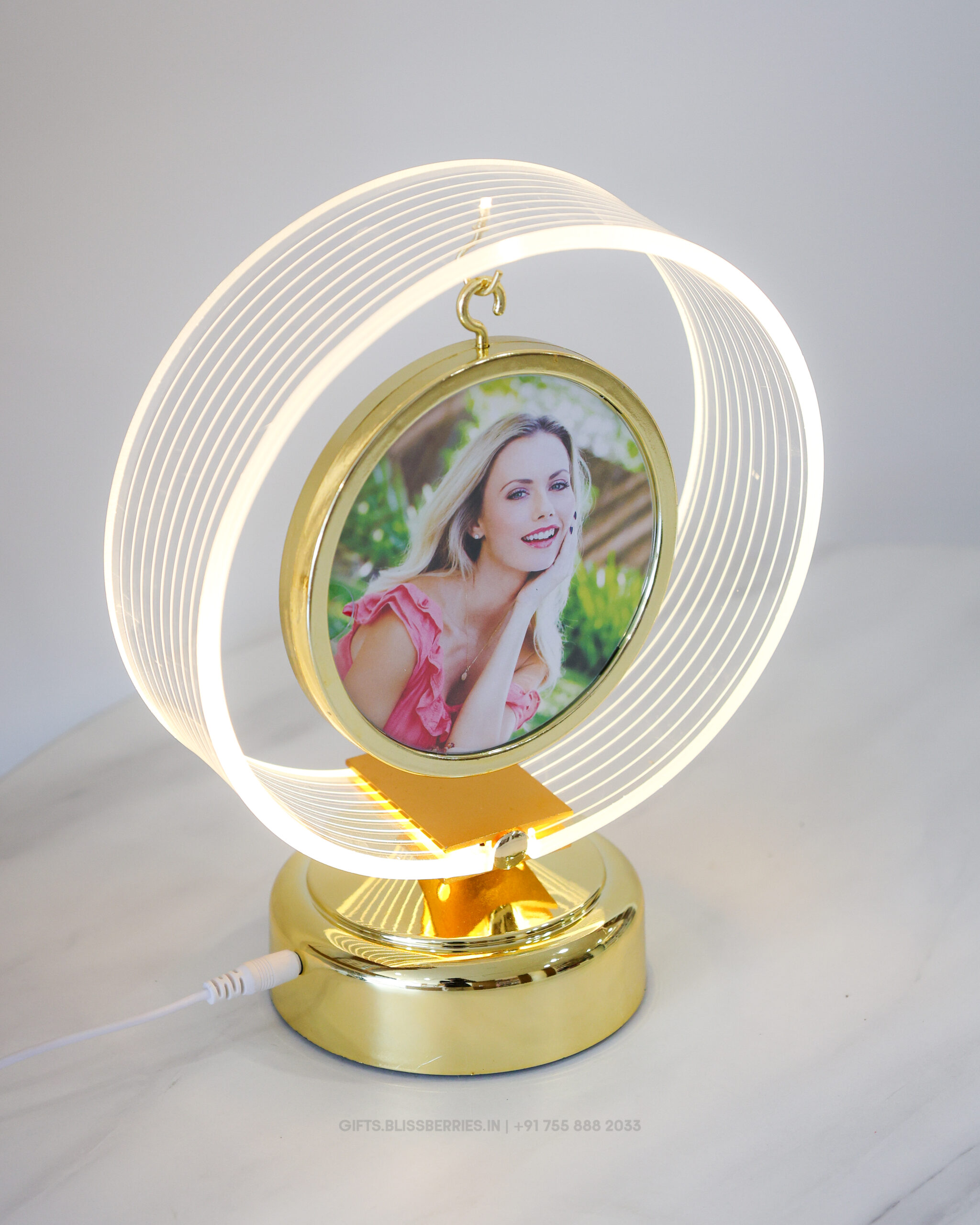 Custom LED Round Striped Photo Frame | Personalized Illuminated Circular Photo Frame for Home Décor & Gifting - Image 2