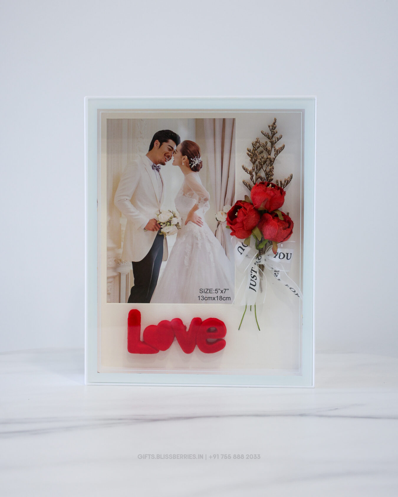 White LED Photo Frame with Roses & Velvet Love Design 5x7 Inch | Romantic Illuminated Photo Frame for Home Décor & Gifting