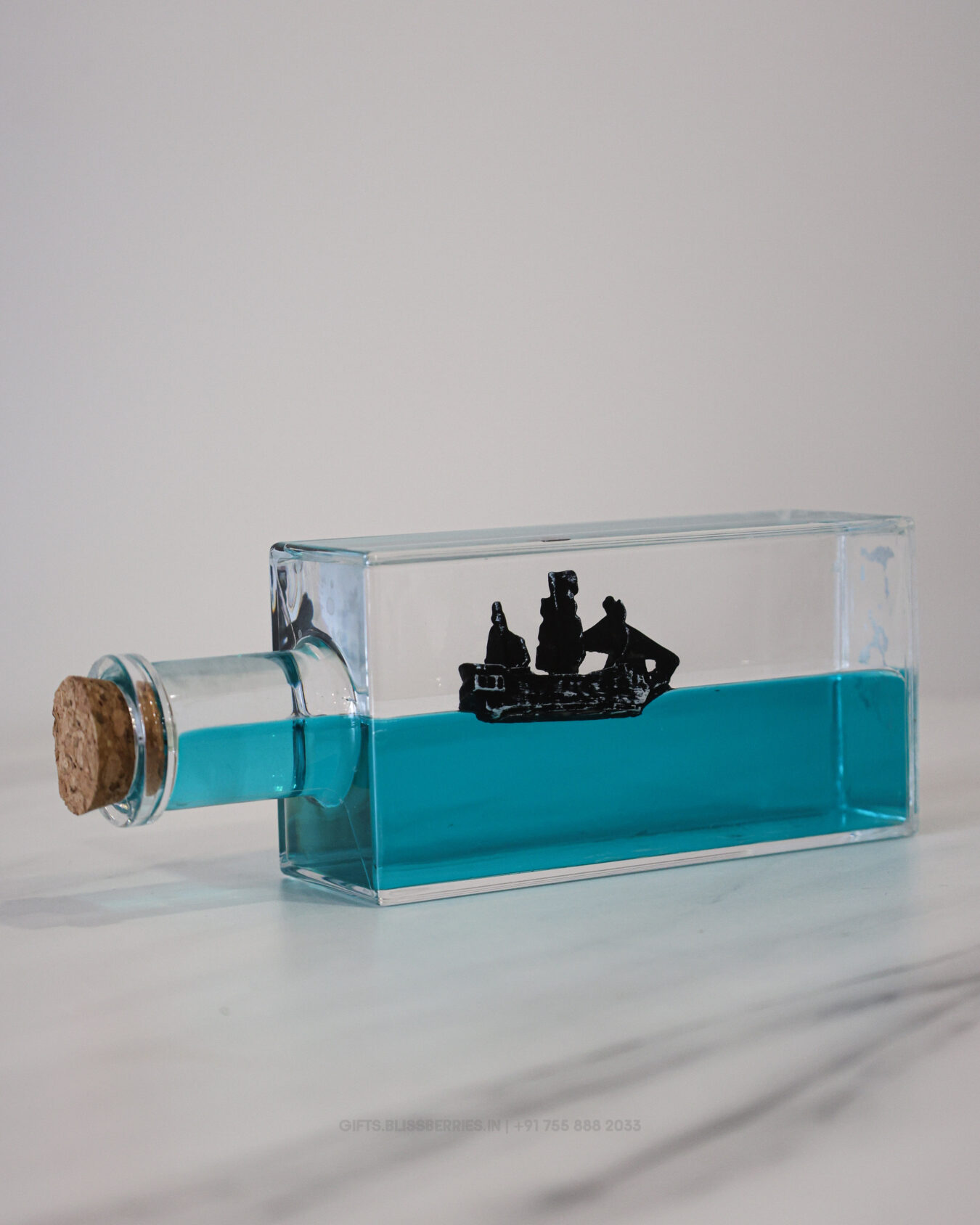 Green Gel Paper Bottle Weight with Ship Inside | Decorative Nautical Desk Accessory & Paperweight