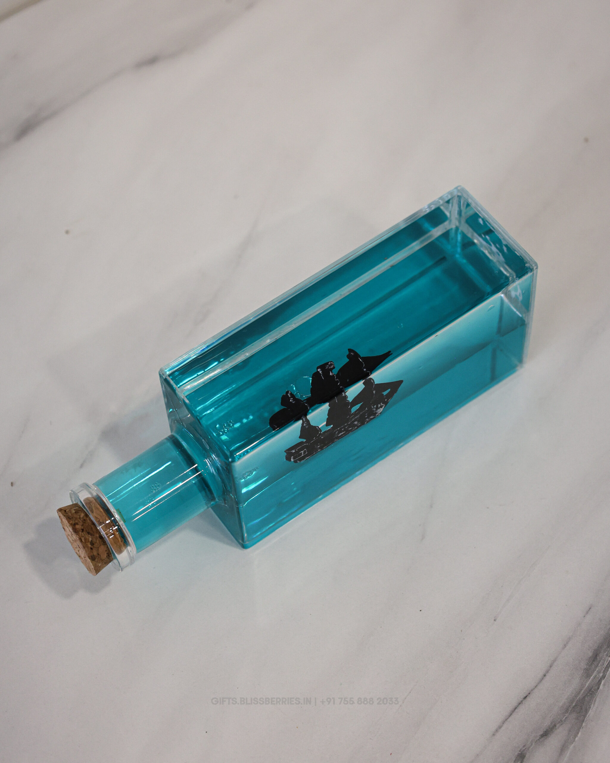 Green Gel Paper Bottle Weight with Ship Inside | Decorative Nautical Desk Accessory & Paperweight - Image 3