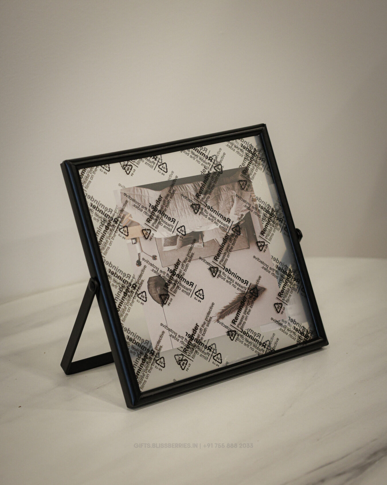 Black Metal Stand Square Photo Frame 6×6 Inch | Modern Tabletop Photo Frame for Home & Office Décor