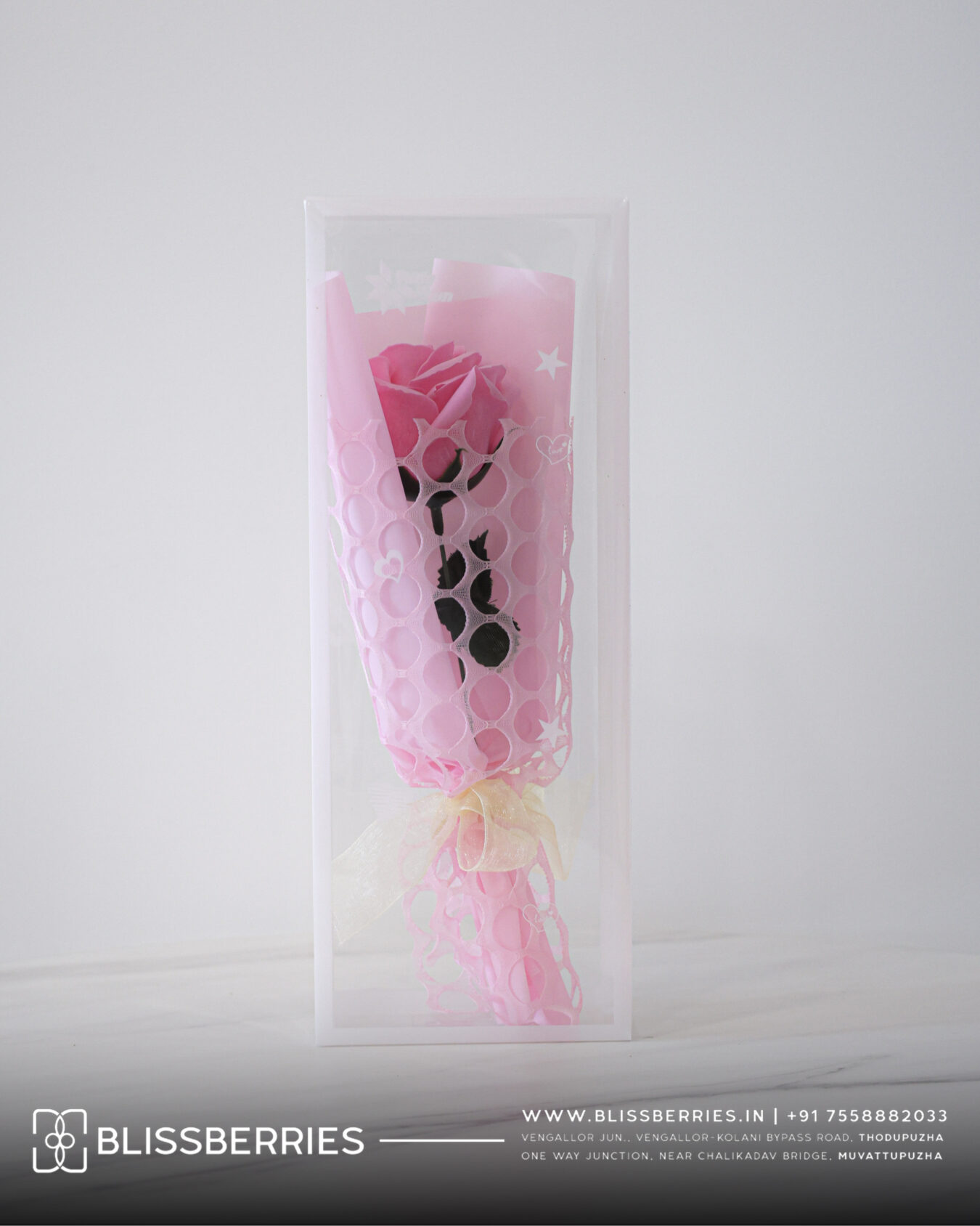 Valentine’s Day Special Pink Rose Mesh-Type Bouquet Box | Romantic Pink Roses Gift for Her & Him