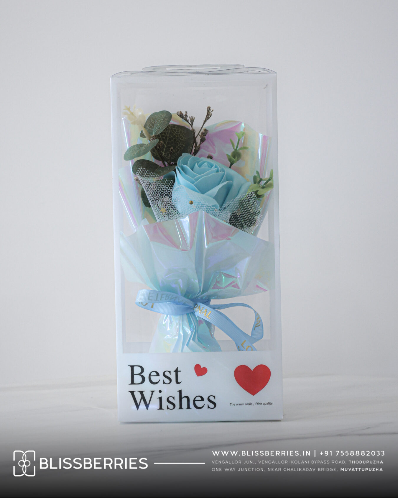 Valentine’s Day Special Blue Rose Shimmer Bouquet Box | Elegant Romantic Floral Gift for Her & Him